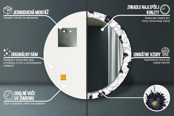 Runder spiegel aufdruck Lineare Blumen Komposition