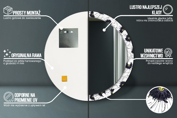 Runder spiegel aufdruck Lineare Blumen Komposition