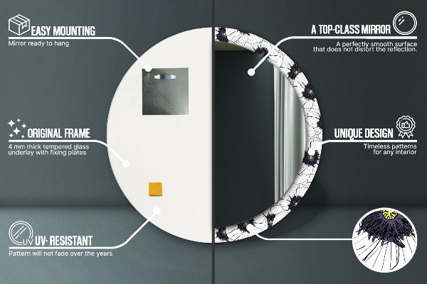 Runder spiegel aufdruck Lineare Blumen Komposition