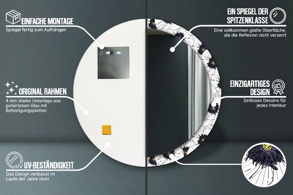 Runder spiegel aufdruck Lineare Blumen Komposition