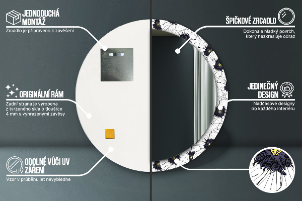 Runder spiegel aufdruck Lineare Blumen Komposition