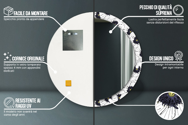 Runder spiegel aufdruck Lineare Blumen Komposition