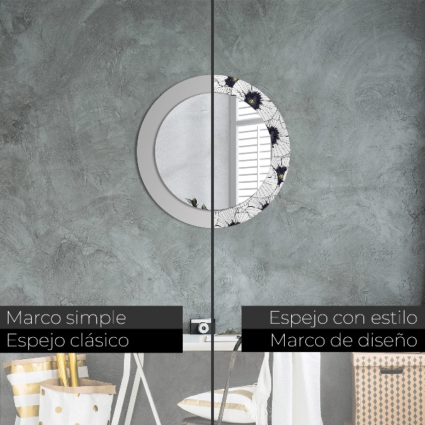 Runder spiegel aufdruck Lineare Blumen Komposition