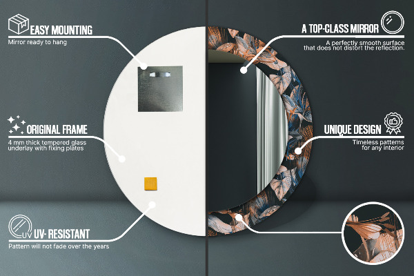 Runder spiegel bedrucktem rahmen Dunkle tropische Blätter