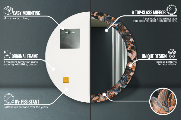 Runder spiegel bedrucktem rahmen Dunkle tropische Blätter