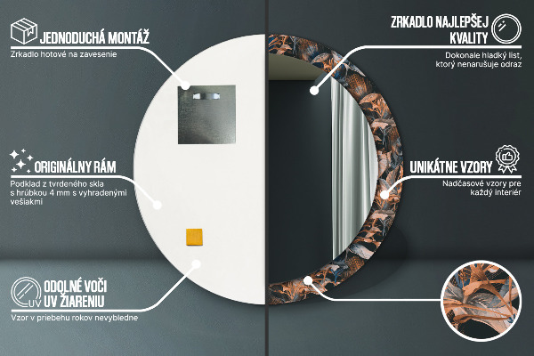 Runder spiegel bedrucktem rahmen Dunkle tropische Blätter