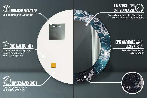 Runder spiegel bedrucktem rahmen Turbulentes Meer