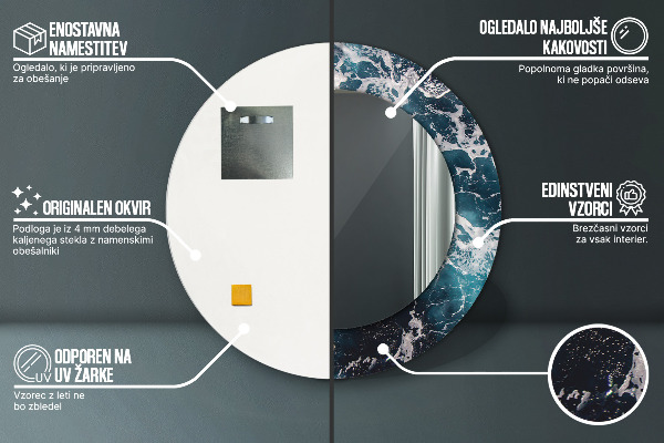 Runder spiegel bedrucktem rahmen Turbulentes Meer