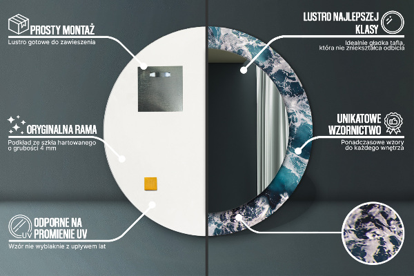 Runder spiegel bedrucktem rahmen Turbulentes Meer