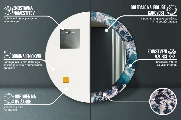 Runder spiegel bedrucktem rahmen Turbulentes Meer