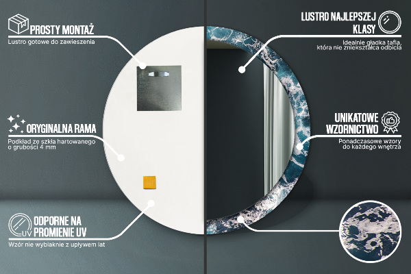 Runder spiegel bedrucktem rahmen Turbulentes Meer