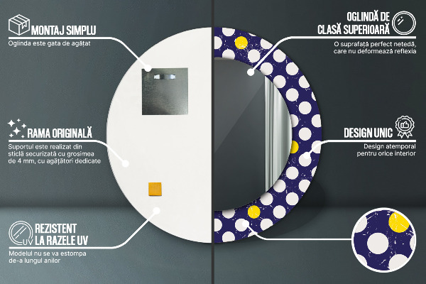 Runder spiegel bedrucktem rahmen Retro-Punkte