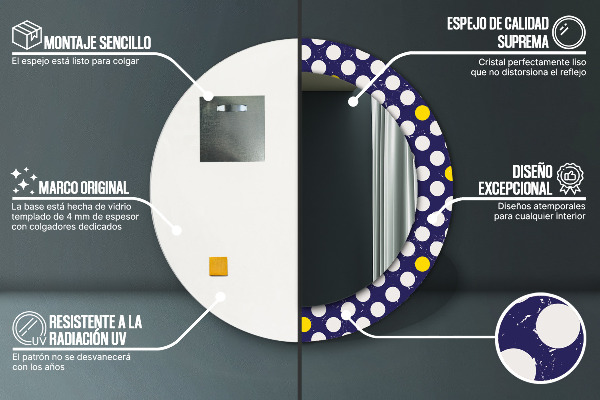 Runder spiegel bedrucktem rahmen Retro-Punkte