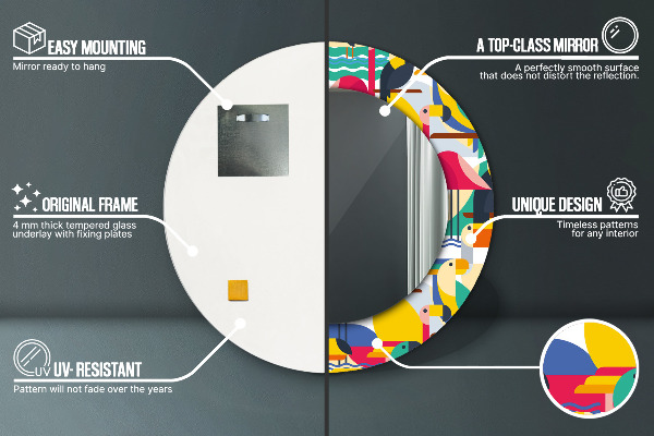 Runder spiegel mit dekorativem aufdruck Geometrische tropische Vögel