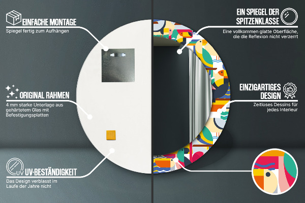 Runder spiegel mit dekorativem aufdruck Geometrische tropische Vögel