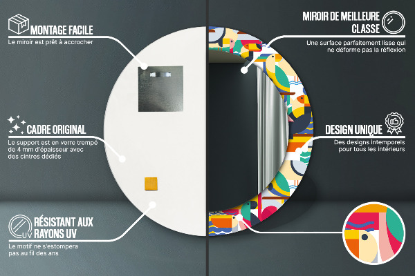 Runder spiegel mit dekorativem aufdruck Geometrische tropische Vögel