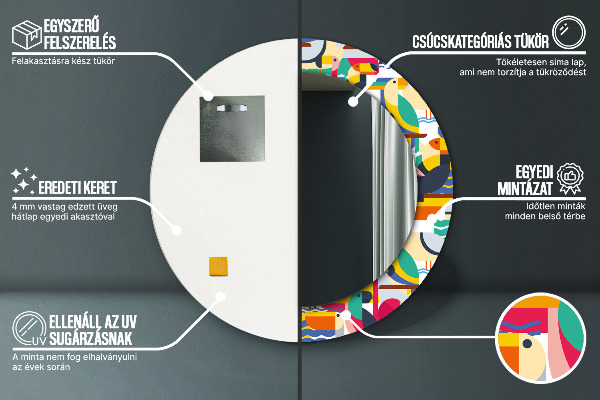 Runder spiegel mit dekorativem aufdruck Geometrische tropische Vögel