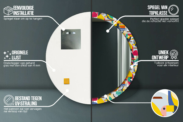 Runder spiegel mit dekorativem aufdruck Geometrische tropische Vögel