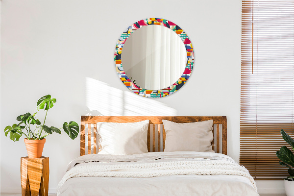 Runder spiegel mit dekorativem aufdruck Geometrische tropische Vögel