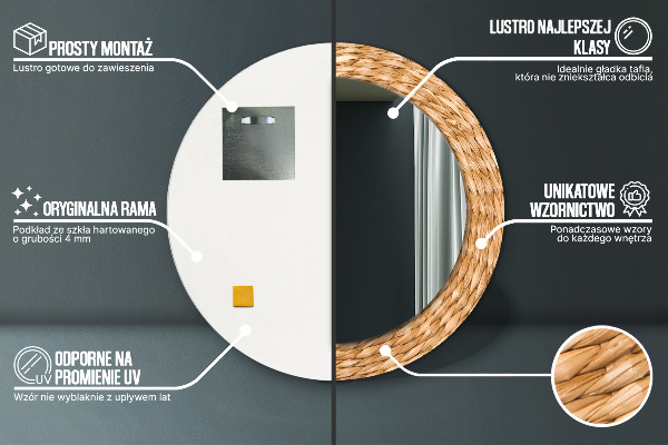 Runder spiegel mit dekorativem aufdruck Schilfstruktur