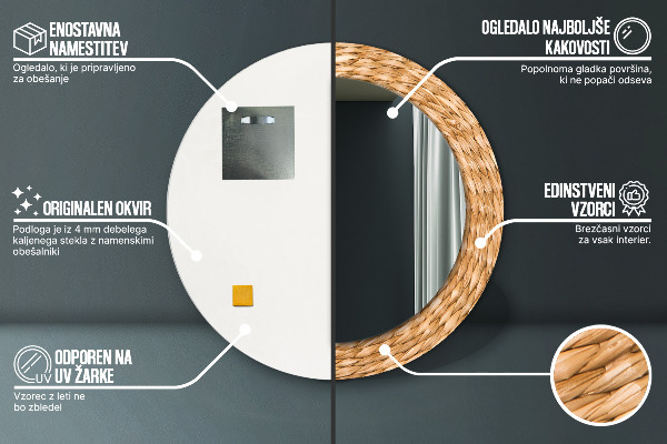 Runder spiegel mit dekorativem aufdruck Schilfstruktur