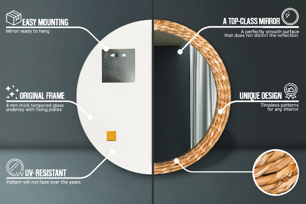 Runder spiegel mit dekorativem aufdruck Schilfstruktur