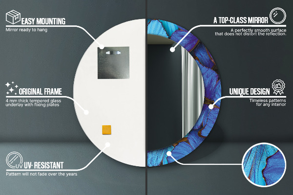 Runder spiegel mit dekoration Blauer und grüner Schmetterling