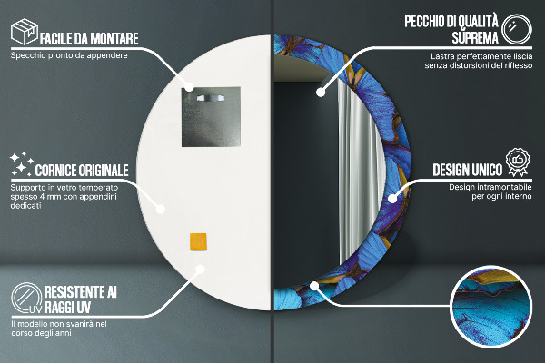 Runder spiegel mit dekoration Blauer und grüner Schmetterling