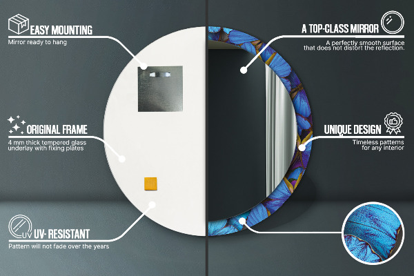 Runder spiegel mit dekoration Blauer und grüner Schmetterling