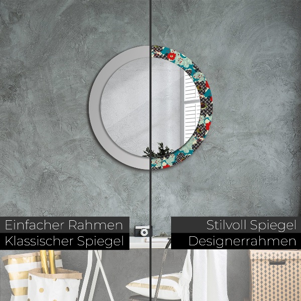 Runder spiegel mit dekoration Retro-Blumenmuster