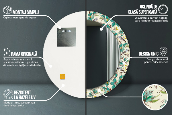 Runder spiegel bedrucktem rahmen Blumen und Vögel