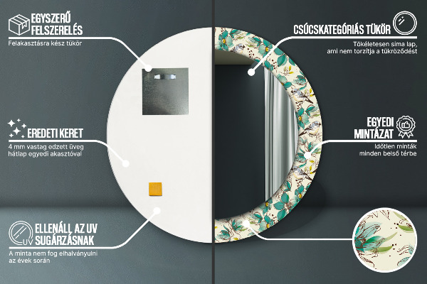 Runder spiegel bedrucktem rahmen Blumen und Vögel