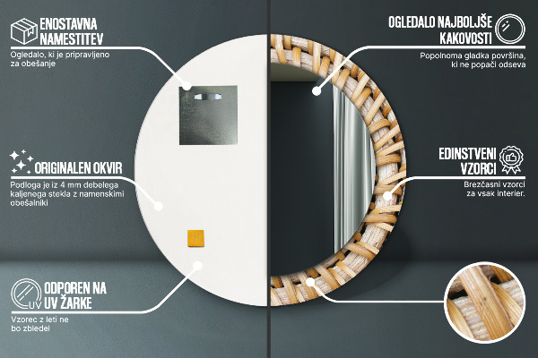 Runder spiegel bedrucktem rahmen Natürliches Geflecht