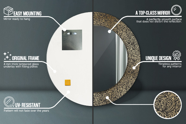 Runder spiegel bedrucktem rahmen Goldene Ornamente