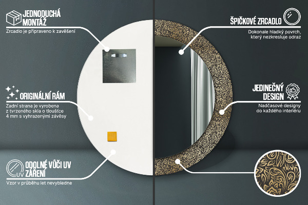 Runder spiegel bedrucktem rahmen Goldene Ornamente