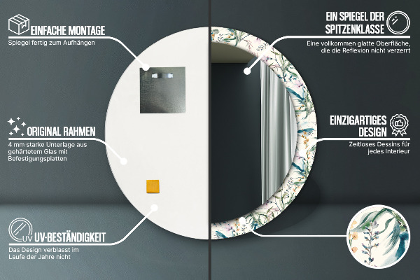 Runder spiegel aufdruck Aquarellblüten