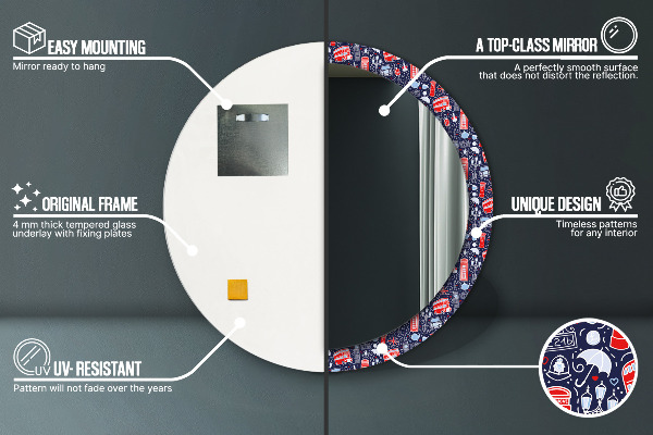 Runder spiegel bedrucktem rahmen Londoner Symbol