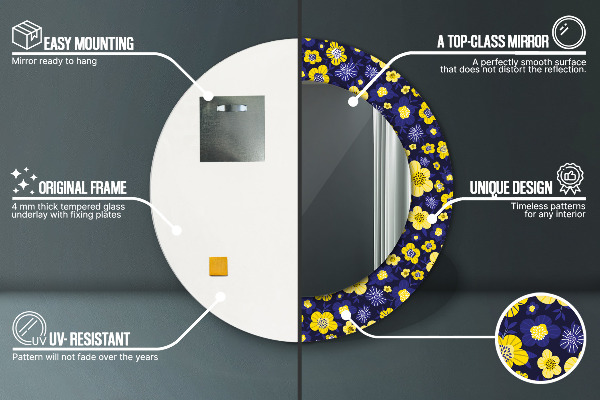 Runder spiegel bedrucktem rahmen Süße kleine Blumen