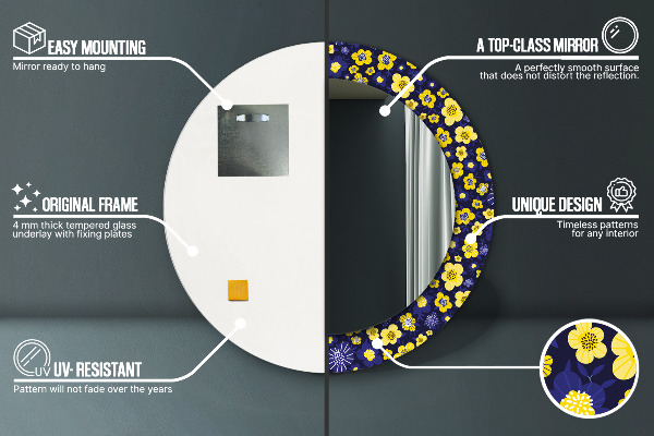 Runder spiegel bedrucktem rahmen Süße kleine Blumen