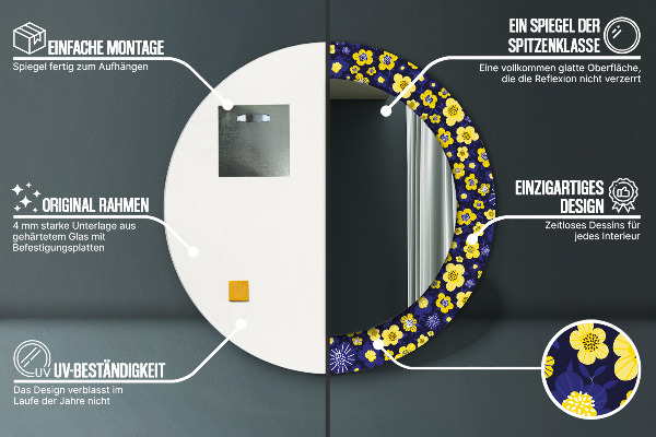 Runder spiegel bedrucktem rahmen Süße kleine Blumen