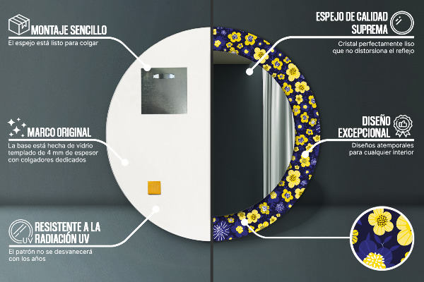 Runder spiegel bedrucktem rahmen Süße kleine Blumen