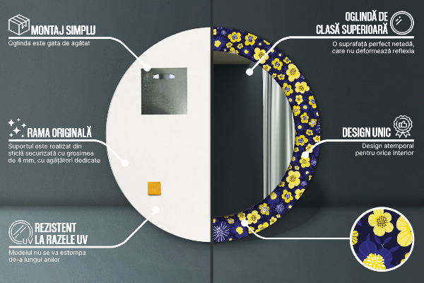 Runder spiegel bedrucktem rahmen Süße kleine Blumen