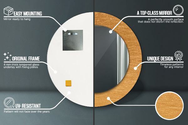 Runder spiegel bedrucktem rahmen Metalloberfläche