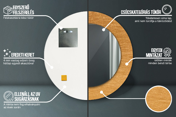 Runder spiegel bedrucktem rahmen Metalloberfläche
