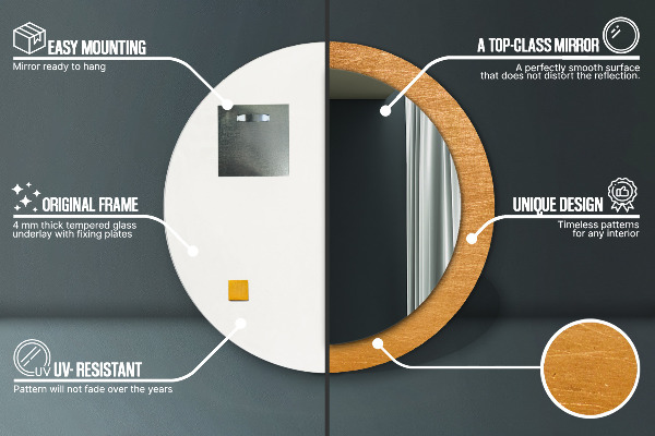 Runder spiegel bedrucktem rahmen Metalloberfläche