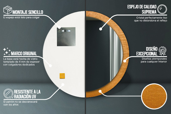 Runder spiegel bedrucktem rahmen Metalloberfläche