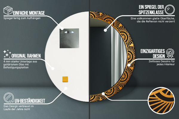 Runder spiegel mit dekorativem aufdruck Goldenes Mandala