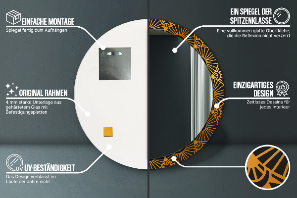 Runder spiegel mit dekorativem aufdruck Goldenes Mandala