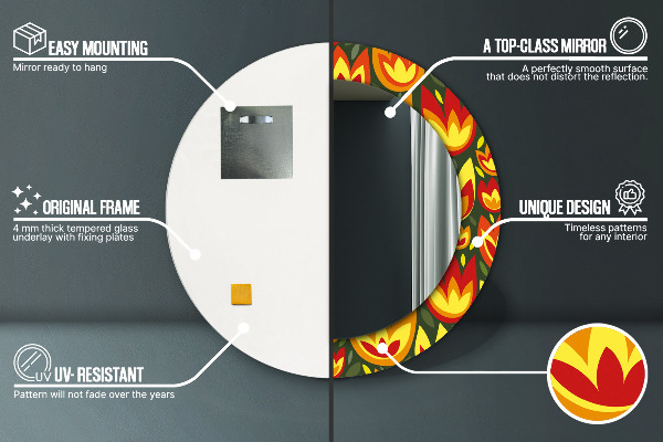 Runder spiegel mit dekorativem aufdruck Retro-Tulpen