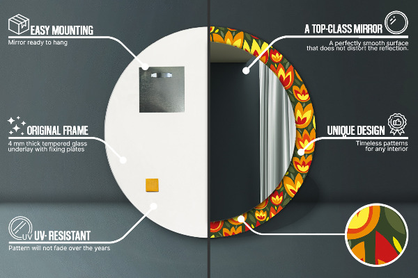 Runder spiegel mit dekorativem aufdruck Retro-Tulpen